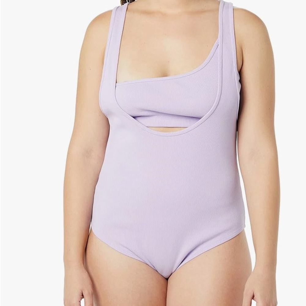 rare/self Two Piece Ribbed Tank Bodysuit in digital lilac medium NWT cotton norm